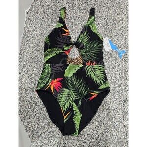 Skinny Dippers BLACK Fiji  Reversible Tie Front One Piece Swimsuit, US Small
